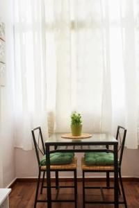 - une table avec deux chaises et une plante en pot dans l'établissement Gallery studio apartment, à Tel Aviv