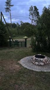 a fire pit with a tree in a park at Lauku māja Sprīdīši 