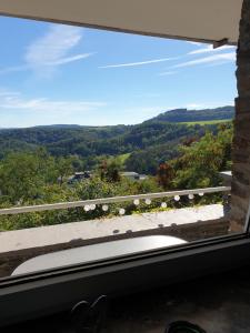 a view from a window with a view of the countryside at Manderscheid Ferienwohnung mit Weitblick in Manderscheid