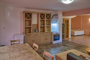 a large kitchen with a table and chairs in it at Mushrooms house in Pleven