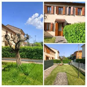 tre foto di una casa e un albero in un giardino di A due passi dal centro a Treviso