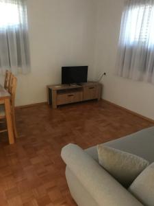 ein Wohnzimmer mit einem Sofa und einem Flachbild-TV in der Unterkunft Apartmani Golubina - Trn, Laktasi, BANJA LUKA in Grabljani
