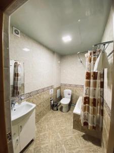 a bathroom with a sink and a toilet and a shower at Nostalgia Boutique Hotel in Bukhara