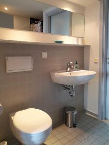a bathroom with a toilet and a sink at Ferienwohnung Zum Strandvoigt in Sassnitz