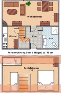 een plattegrond van een huis met bij Ferienwohnung Karger in Marlow