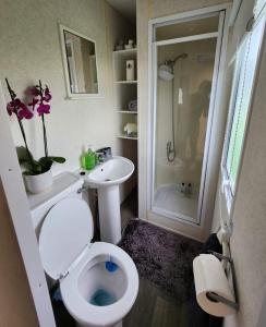 Ванна кімната в Comfy caravan on marine park