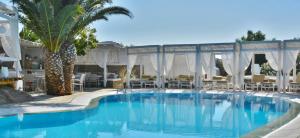 a pool at a resort with a palm tree and chairs at Zephyros in Paraga