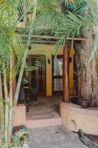 een huis met palmbomen ervoor bij Casabu in Zihuatanejo