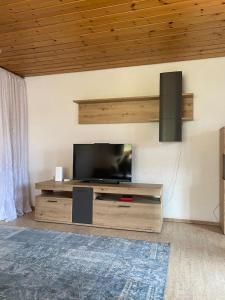 a living room with a flat screen tv on a wall at Forest Apartment in St. Blasien