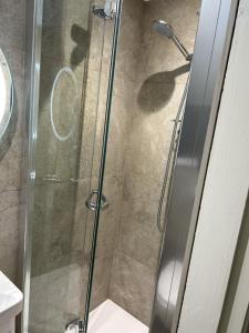 Irvinestown的住宿－Castle Irvine Estate，浴室里设有玻璃门淋浴