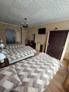 a bedroom with a large bed and a tv at Familia Apartments in Samokov
