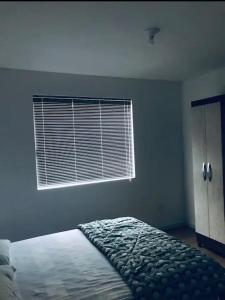 um quarto com uma cama e uma janela em Saint Gallen em Blumenau