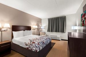 a hotel room with a bed and a desk at Red Roof Inn Norwich in Norwich