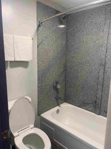 ein kleines Bad mit einem WC und einer Dusche in der Unterkunft Fairbridge Inn & Suites in Talladega
