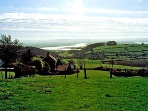 a green field with a house on top of it at Vale View Cottage in Cinderford