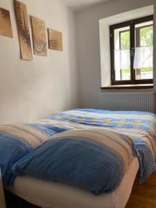 a bed in a bedroom with a window at Chalupa u Brčáků in Ktiš