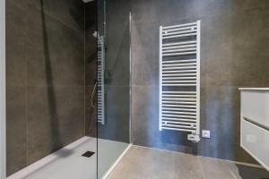 a bathroom with a shower with a glass door at La Bohème in Liège +24 photos