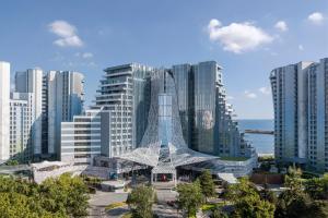 a view of a large city with a tower at JW Marriott Hotel Istanbul Marmara Sea in Istanbul