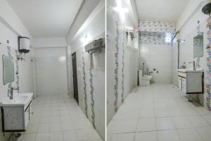 two pictures of a bathroom with a toilet and a sink at FabExpress Vistara Grand in Haridwār