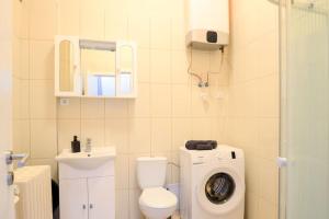 a bathroom with a toilet and a washing machine at CUTE ROMANCE 1BR CENTRAL BP in Budapest