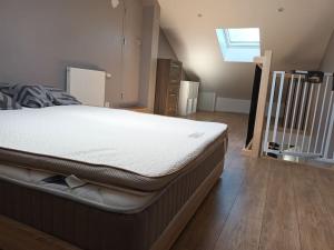 a bedroom with a large bed and a window at STUDIO proche aéroport in Bouguenais