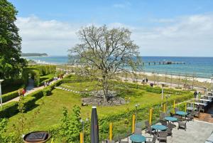 a view of a park with a tree and the beach at Appartementhaus mit Balkon im Ostseebad Göhren HM-ADL in Göhren +44 photos