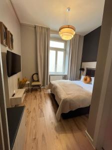 海德堡的住宿－丹納酒店，一间卧室设有一张床和一个大窗户