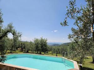 una piscina in un frutteto con un albero di mele di Shaleo, Casa indipendente con piscina privata, Marliana a Marliana