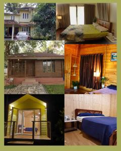 a collage of photos of a bedroom and a house at GreenChromide Homestays in Munroe Island