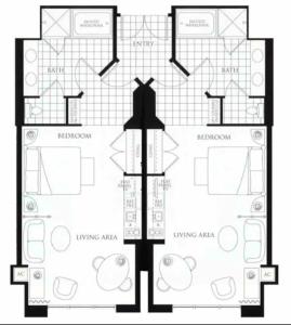 Načrt razporeditve prostorov v nastanitvi NO RESORT FEES-MGM StripView Adjoining Suites F1 View