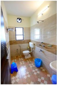 a bathroom with a toilet and a shower and a sink at Vip's Ruposhi Bangla Eco Resort in Chālsa