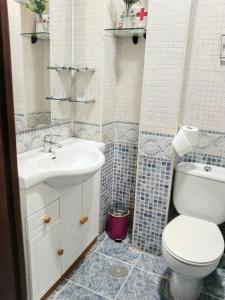 a bathroom with a toilet and a sink at Habitaciones individuales en apartamento turístico in Madrid