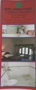 un collage de fotos de un mercado hotelero con aseo en Hotel Marble Palace, en Khajurāho