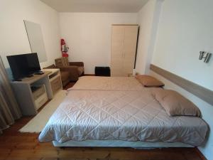 sypialnia z łóżkiem i salon w obiekcie Cosy Eagle's Nest apartment w mieście Bansko