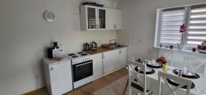 a kitchen with a stove and a table with chairs at Apartment Una in Kupres