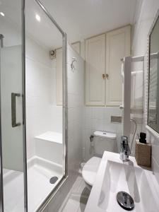 a bathroom with a shower and a toilet and a sink at Le balneo jacuzzi Vieil Antibes Safranier in Antibes