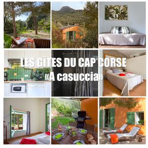 un collage de photos de ses villes do cap gore ma cesleyán dans l'établissement Les Gîtes du Cap Corse, à Nonza