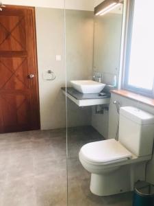 La salle de bains est pourvue de toilettes et d'un lavabo. dans l'établissement Claughton Wild Wilpattu., à Nochchiyagama
