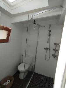 ein Badezimmer mit einem WC und einer Glasduschkabine in der Unterkunft Charmante maison in Chaville