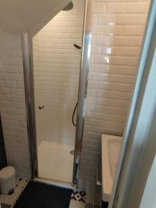 ein Bad mit einer Dusche und einem WC in der Unterkunft Charmante maison in Chaville