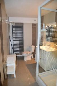 a bathroom with a toilet and a sink at Le Jardin de Sasha in Équemauville