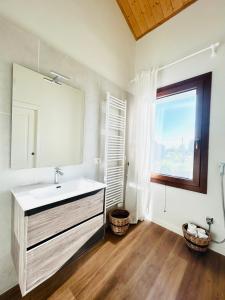 a bathroom with a sink and a large mirror at Agriturismo Borgo Rurale San Salvador-Casa del Maestro in Torre di Mosto