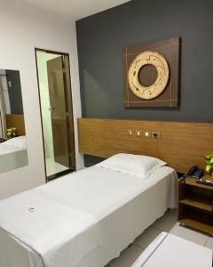 a bedroom with a large bed and a mirror at Hotel Rota do Sertão in Serra Talhada