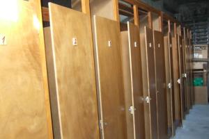 a row of wooden lockers in a room at Résidence Torremagne 5 in Font-Romeu-Odeillo-Via