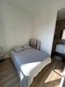 een slaapkamer met een groot bed in een kamer bij T1 Cocon proche du stade app 102 in Saint-Étienne