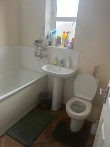 a bathroom with a toilet and a sink and a tub at Benham in Parkside