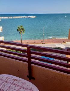 a view of the ocean from the balcony of a condo at AMPOLLA in L'Ampolla