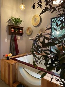 baño con bañera y planta en Pousada Santa Thereza, en Serra Negra