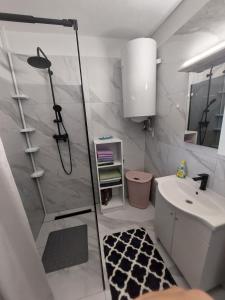 a bathroom with a shower and a sink at Sandra Apartmani 2 in Zaostrog +23 photos