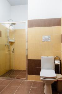 La salle de bains est pourvue d'une douche et de toilettes. dans l'établissement Old City, à Bucarest